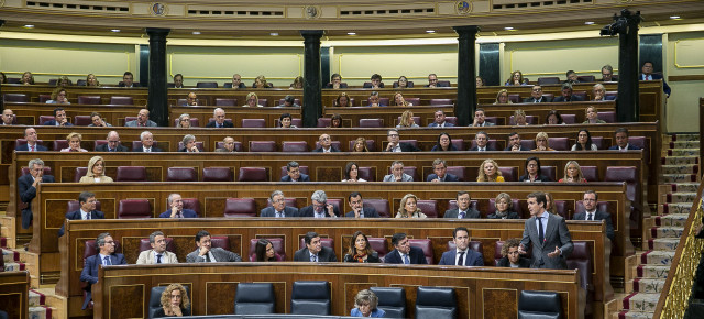 El presidente del Partido Popular, Pablo Casado, durante su intervención