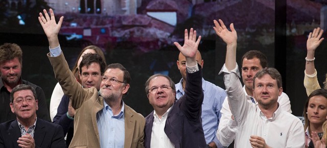 Mariano Rajoy junto al candidato a la Presidencia de CyL, Juan Vicente Herrera, Javier Lacalle y Cesar Rico