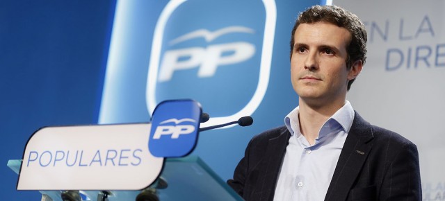 Pablo Casado durante su intervención en rueda de prensa