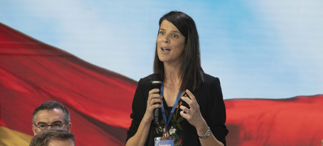 La candidata del PP en Cantabria, Ruth Beitia, durante su intervención en la Convención Nacional