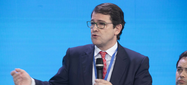 El candidato del PP en Castilla y León, Alfonso Fernández Mañueco, durante su intervención en la Convención Nacional