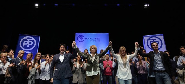 David Pérez, Esperanza Aguirre, Cristina Cifuentes y Pablo Casado en un acto en Alcorcón