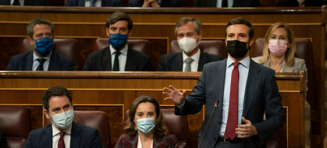 Pablo Casado hoy, durante la sesión de control al Gobierno en el Congreso