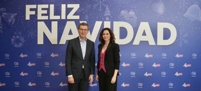 Alberto Núñez Feijóo e Isabel Díaz Ayuso en la cena de Navidad del PP de Madrid