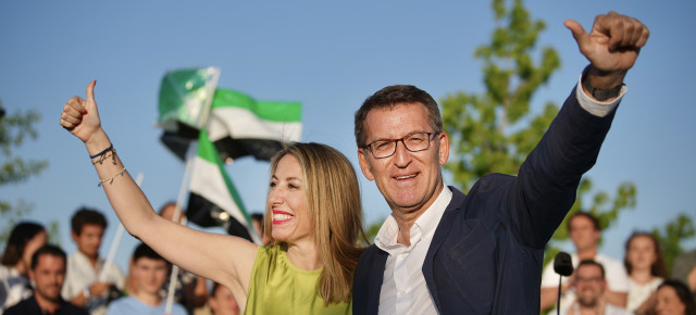Alberto Núñez Feijóo y María Guardiola durante el acto celebrado en Badajoz