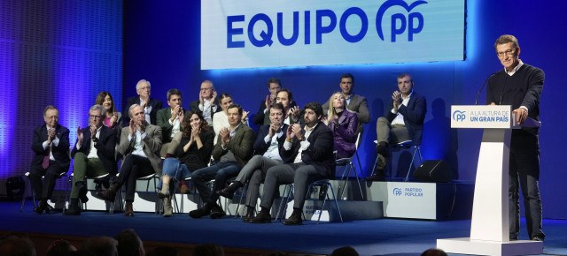 Alberto Núñez Feijóo durante su intervención en la presentación de candidatos autonómicos para el 28M