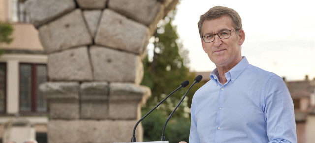 El presidente del PP, Alberto Núñez Feijóo, durante el acto celebrado en Segovia