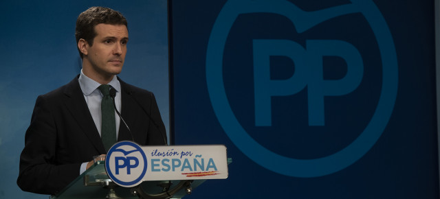 El presidente del Partido Popular, Pablo Casado, en rueda de prensa