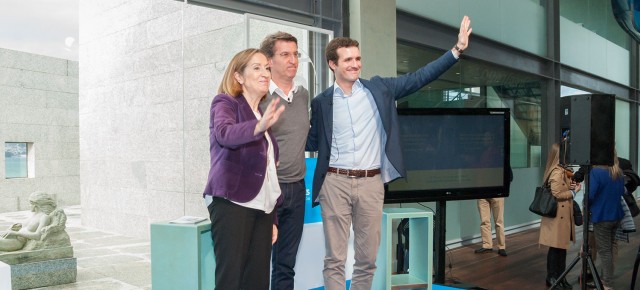 Pablo Casado, Ana Pastor, y Alberto Núñez Feijóo participan en el acto 