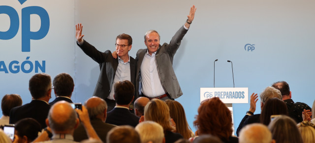 Alberto Núñez Feijóo y Jorge Azcón en un acto con simpatizantes del PP de Aragón 