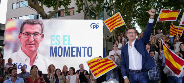 El presidente del PP, Alberto Núñez Feijóo, durante el acto celebrado en Castelldefels
