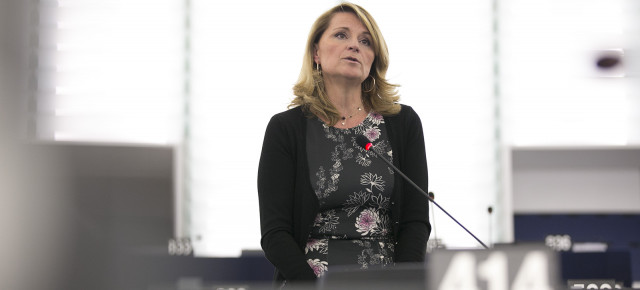 La eurodiputada del Partido Popular, Rosa Estaràs, durante el Pleno del Parlamento Europeo.