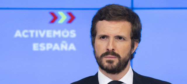 El presidente del Partido Popular, Pablo Casado, en rueda de prensa