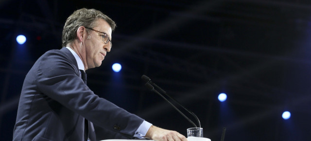 El presidente del PP de Galicia, Alberto Núñez Feijóo, durante su intervención en la Convención Nacional