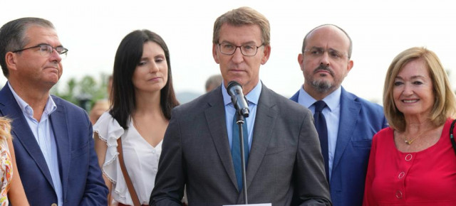 El presidente del PP, Alberto Núñez Feijóo, durante su intervención