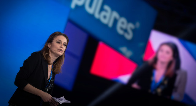 La vicesecretaria de Estudios y Programas, Andrea Levy, durante su intervención en la Convención Nacional