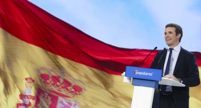 El presidente del Partido Popular, Pablo Casado, durante su intervención en la clausura de la Convención Nacional