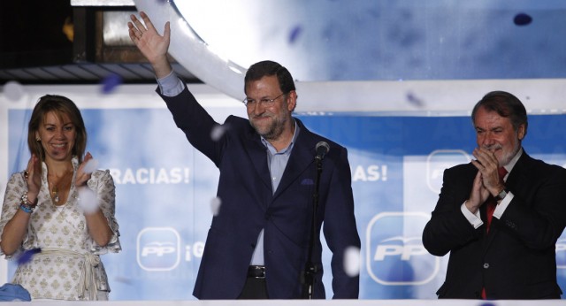 Noche Electoral: Mariano Rajoy, María Dolores de Cospedal y Jaime Mayor Oreja 