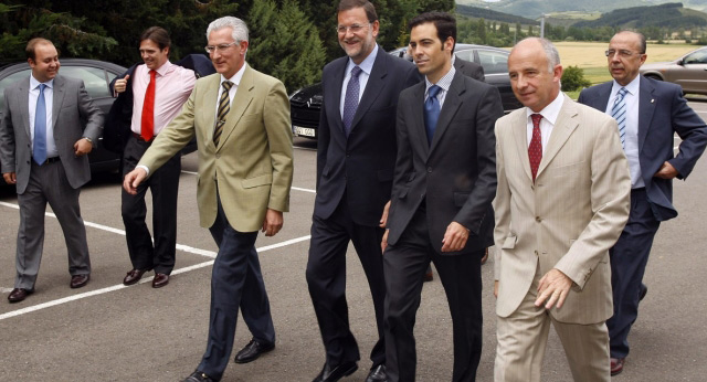 Mariano Rajoy durante un encuentro con afiliados en Pamplona