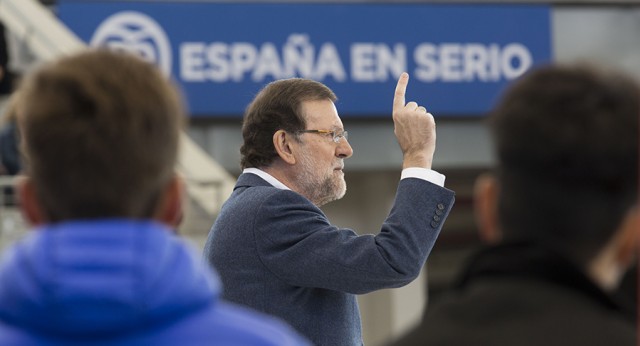 Mariano Rajoy durante su intervención en el acto de central de campaña en Madrid