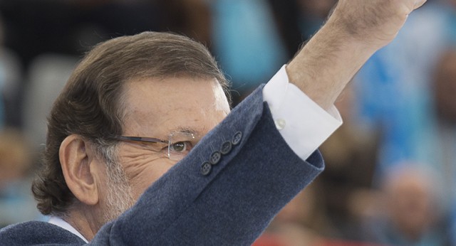 Mariano Rajoy en el acto de central de campaña en Madrid