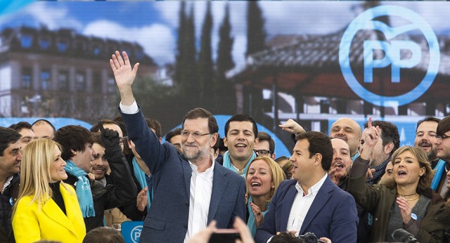 Mariano Rajoy en el acto de central de campaña en Madrid