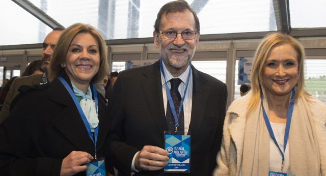 Mariano Rajoy, Dolores de Cospedal y Cristina Cifuentes a su llegada al 18 Congreso del PP