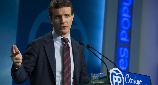 Pablo Casado, en  rueda de prensa en la sede nacional del PP