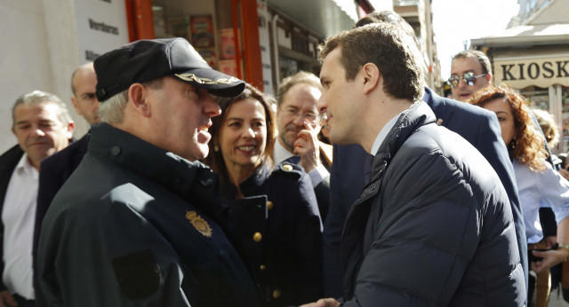 El presidente del Partido Popular, Pablo Casado, durante su visita a Cuenca