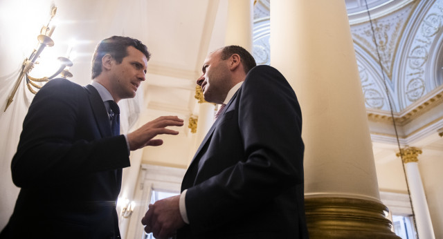 Pablo Casado en la reunión del PPE