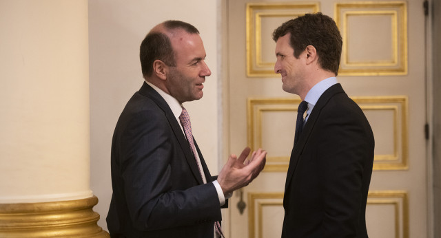 Pablo Casado en la reunión del PPE