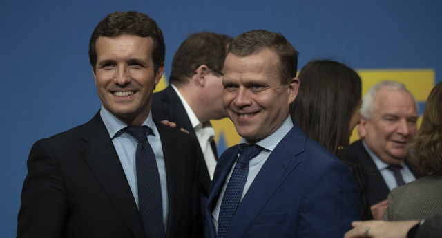 Pablo Casado en la reunión del PPE