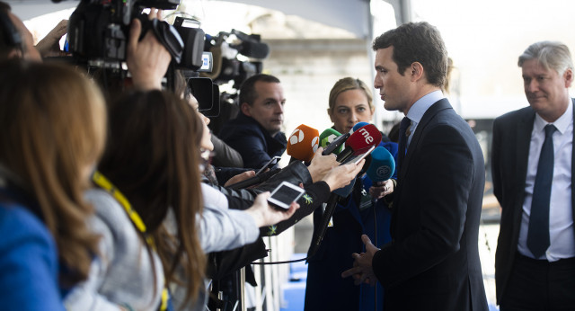 Pablo Casado en la reunión del PPE