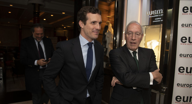 Pablo Casado en los desayunos de Europa Press