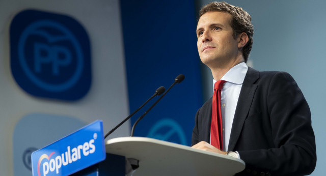 El presidente del Partido Popular, Pablo Casado, en rueda de prensa