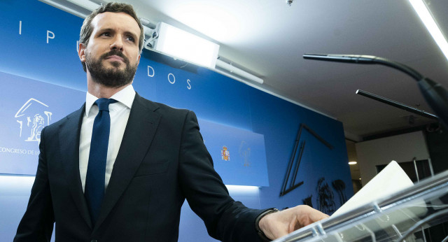 Pablo Casado, en rueda de prensa desde el Congreso de los Diputados.