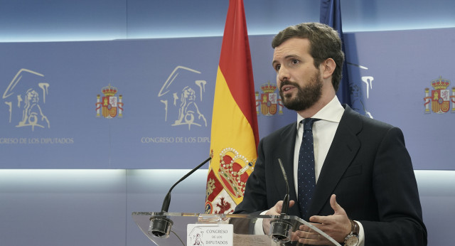 Pablo Casado en rueda de prensa en el Congreso de los Diputados tras la ronda de contactos del Rey