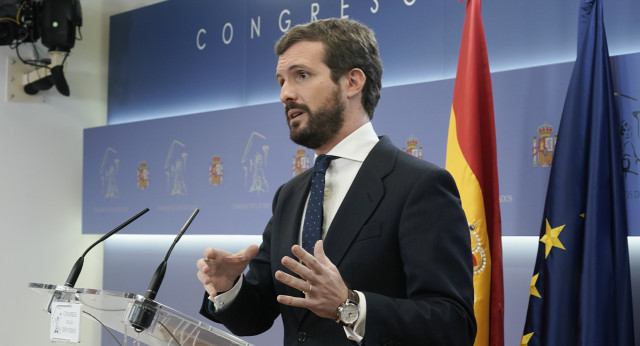 Pablo Casado en rueda de prensa en el Congreso de los Diputados tras la ronda de contactos del Rey