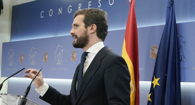 Pablo Casado en rueda de prensa en el Congreso de los Diputados tras la ronda de contactos del Rey