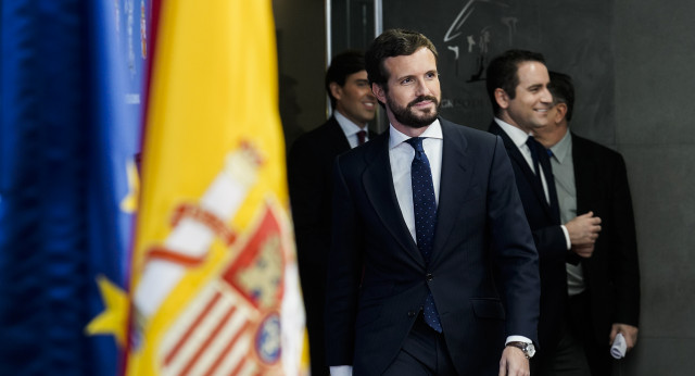 Pablo Casado en rueda de prensa en el Congreso de los Diputados tras la ronda de contactos del Rey