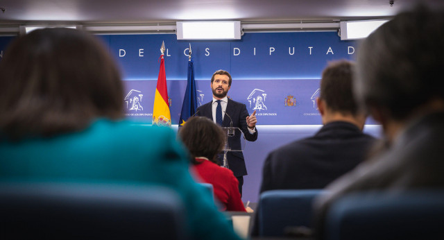 Pablo Casado en rueda de prensa en el Congreso de los Diputados tras la ronda de contactos del Rey