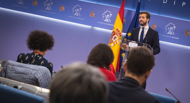 Pablo Casado en rueda de prensa en el Congreso de los Diputados tras la ronda de contactos del Rey