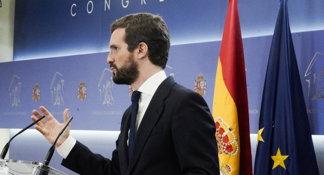 Rueda de prensa de Pablo Casado tras la reunión con Pedro Sánchez