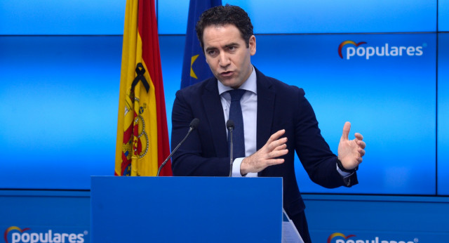 Teodoro García Egea durante su intervención ante los medios de comunicación