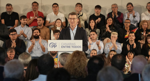 Alberto Núñez Feijóo, clausura el acto de presentación de Jimena Delgado, candidata del PP al Ayuntamiento de Las Palmas.