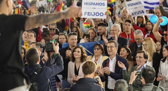 Alberto Núñez Feijóo, Isabel Díaz Ayuso y José Luis Martínez Almeida en el acto Europa es hispana