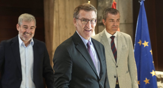 Reunión de Alberto Núñez Feijóo con el presidente del Gobierno de Canarias, Fernando Clavijo y el vicepresidente y presidente del PP de Canarias, Manuel Domínguez 