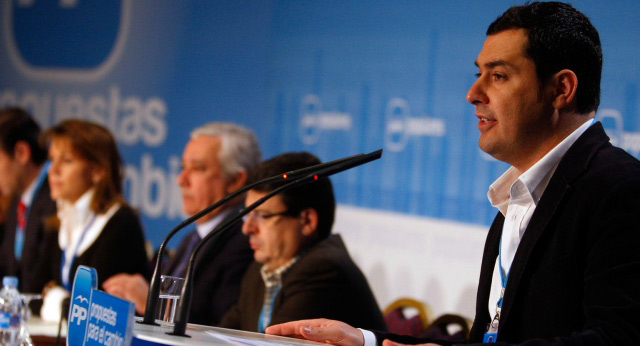 Juanma Moreno durante su intervención en la inauguración de la XV Interparlamentaria