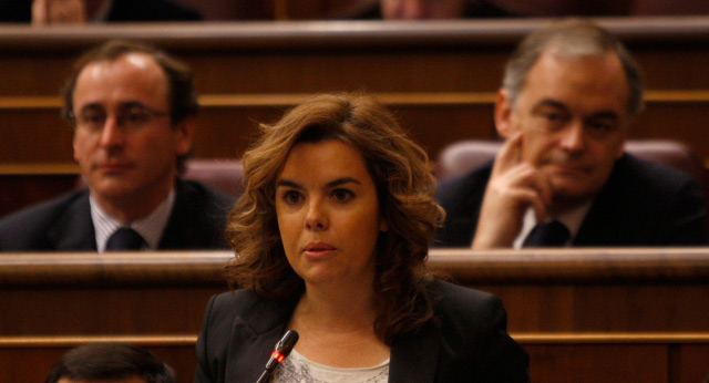 Soraya Sáenz de Santamaría durante su intervención en la sesión de control