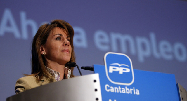 María Dolores de Cospedal durante su intervención en la inauguración de la III Convención Regional del PP de Cantabria